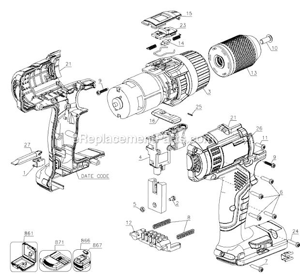Page A Diagram and Parts List for PC18CHD Type 1 Porter Cable Cordless Drill